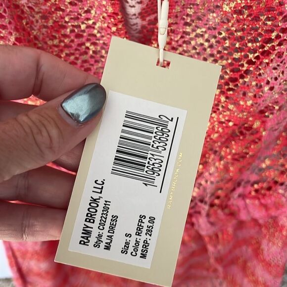 Ramy Brook Maja Metallic Pink and Red Lace Mini Dress Cover Up - Picture 5 of 6